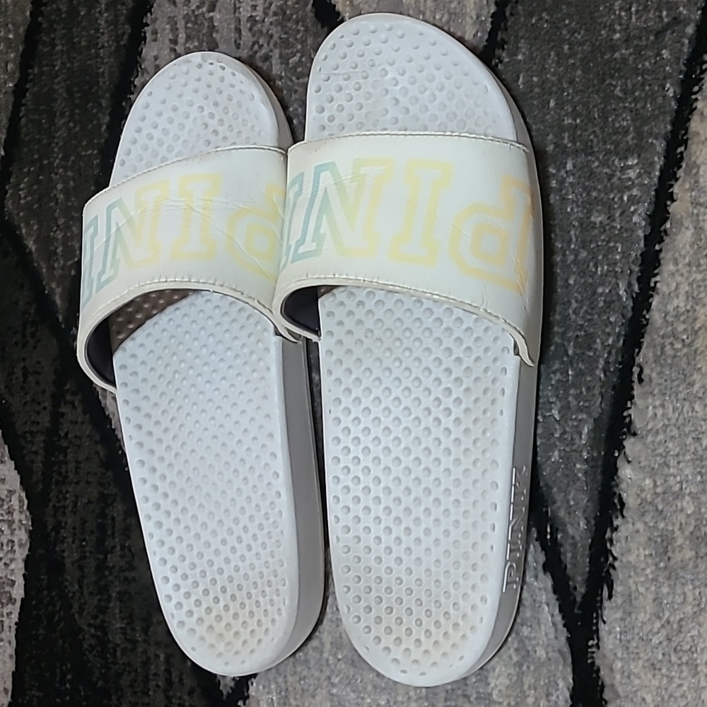 VS PINK WHITE OMBRE LOGO STRAP SLIDES SANDALS - Picture 5 of 9